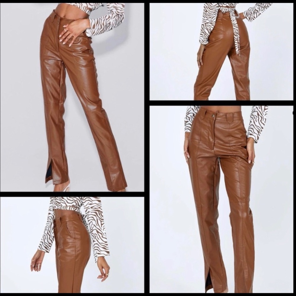 Princess Polly brown leather pants w slits